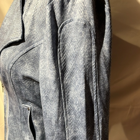 Medium blue double breasted zipper leather jacket snakeskin pattern nwt dressy - Picture 8 of 15